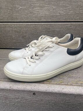 ECCO Soft 7 Shoes White Leather Lace Up Sneakers Casual Low Top sz 40 9-9.5